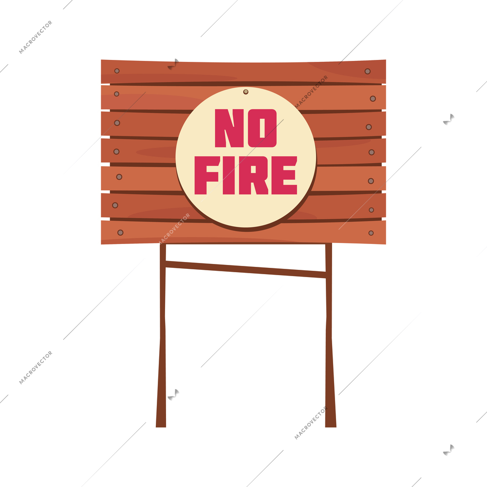 No fire warning on wooden sign board cartoon icon vector illustration