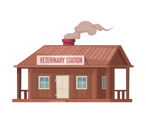 Wooden veterinary station building cartoon icon on white background vector illustration