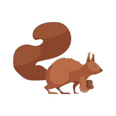 Adorable brown squirrel holding acorn on white background cartoon vector illustration