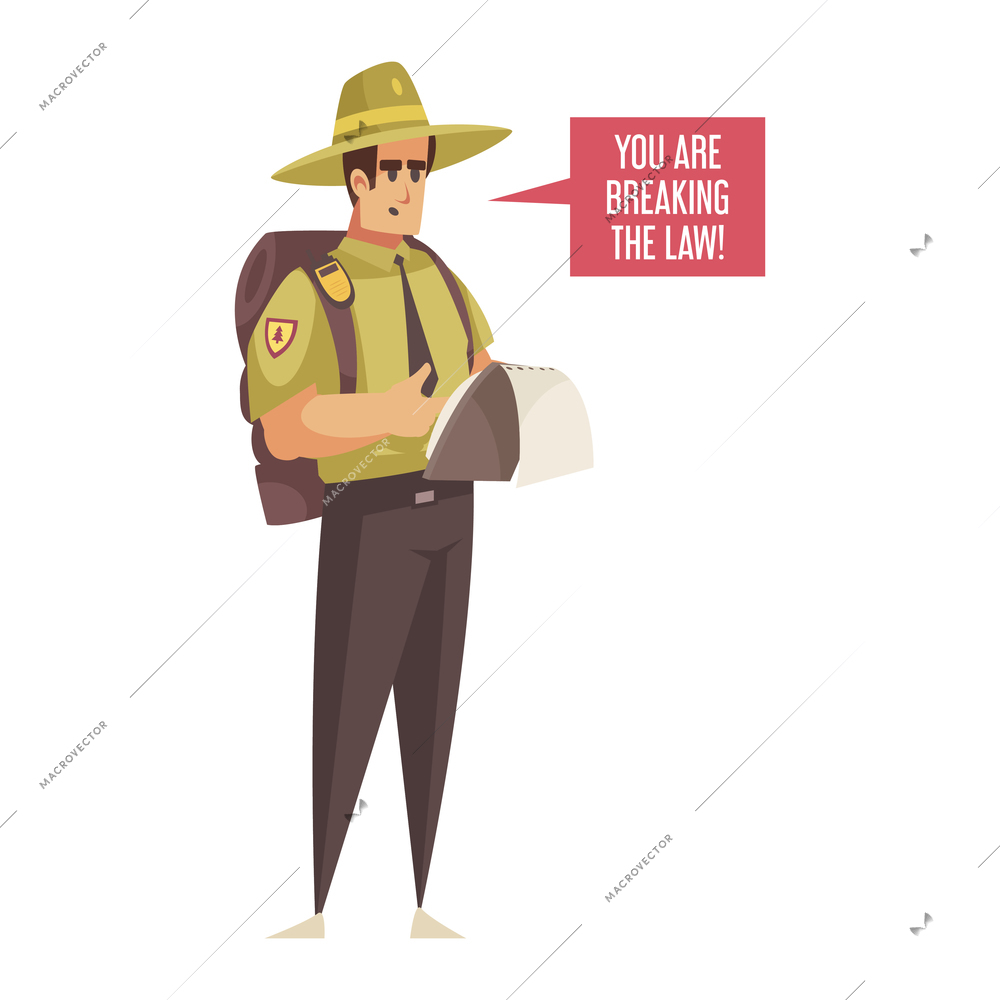 Cartoon icon with male forest ranger in uniform on white background vector illustration