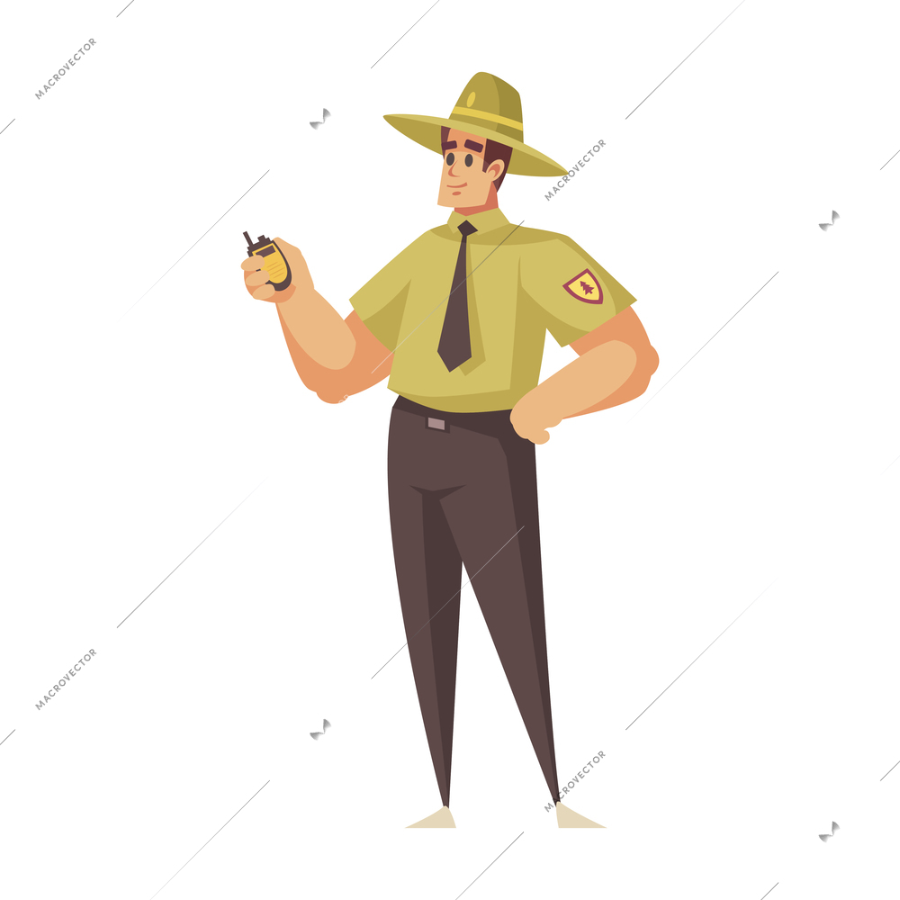 Happy character of forest ranger with portable transmitter cartoon icon vector illustration