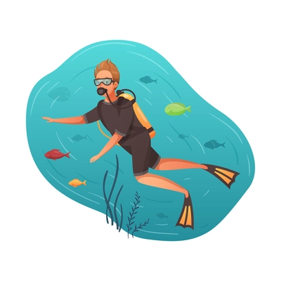 Man scuba diving in sea cartoon vector illustration