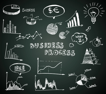 Doodle business diagrams set on blackboard vector illustration