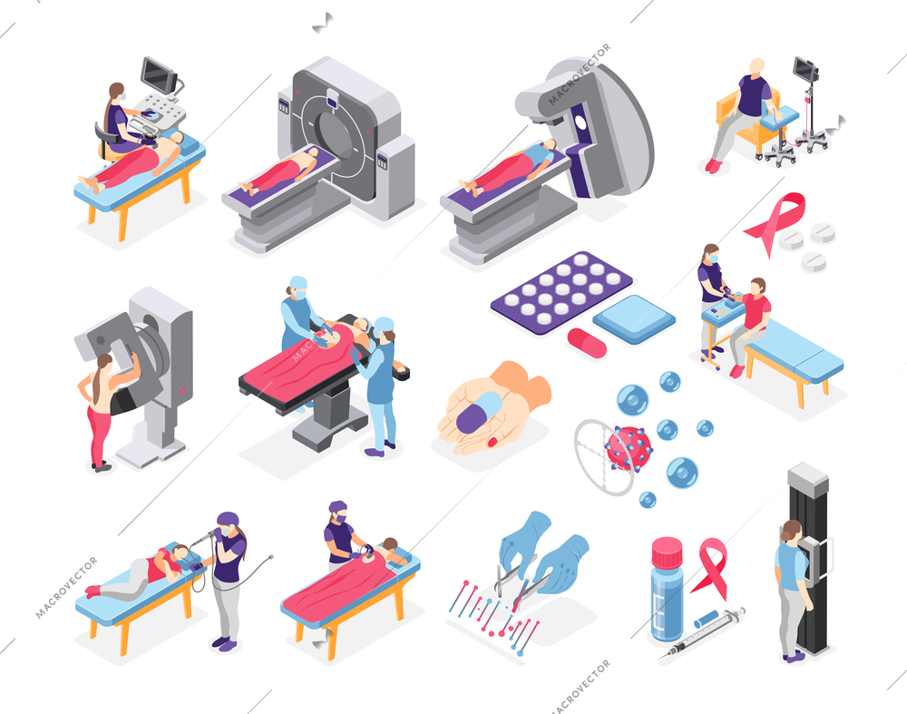 World cancer day isometric recolor icons set isolated vector illustration