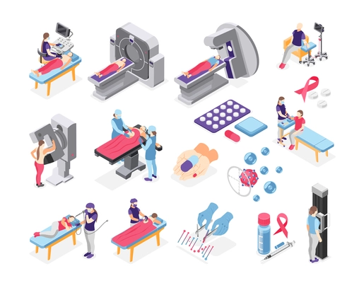 World cancer day isometric recolor icons set isolated vector illustration