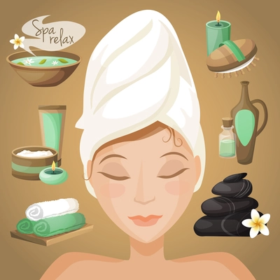 Spa healthcare salon therapy icons with beautiful woman face vector illustration