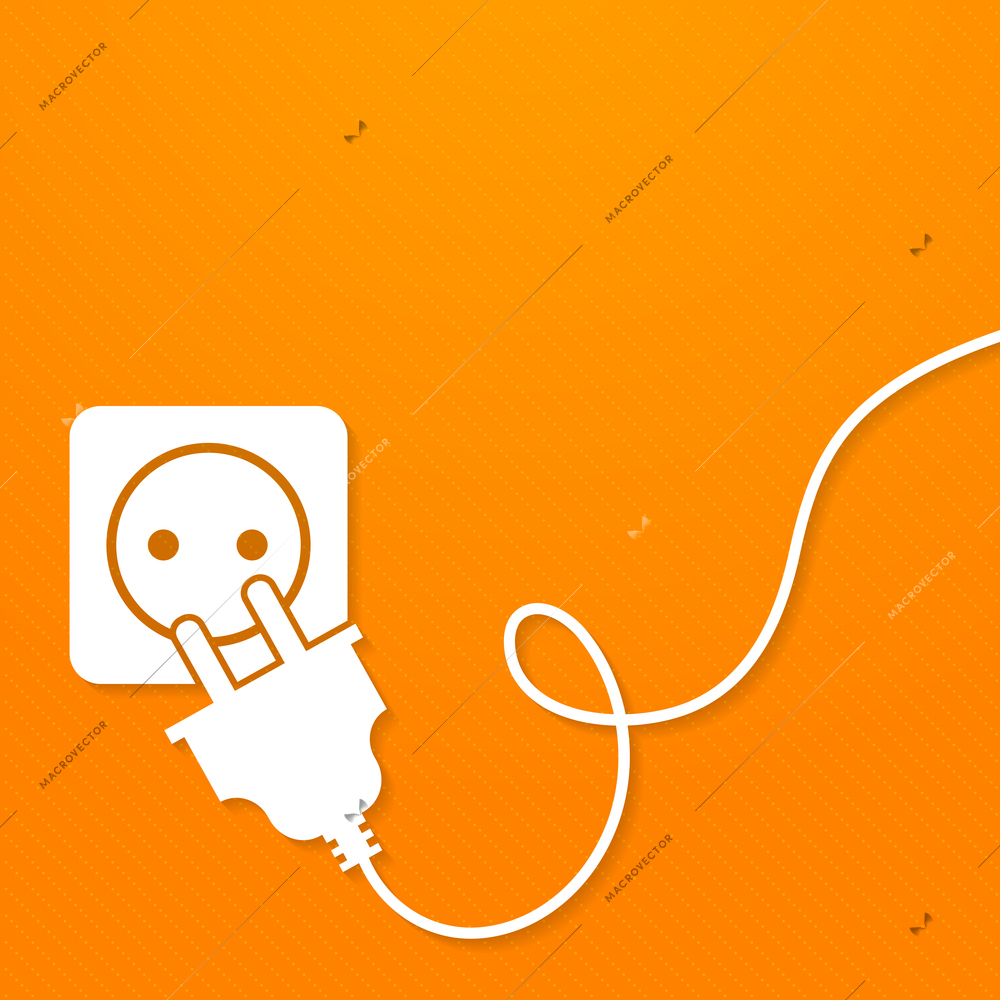 Electricity icon flat with plug and socket on orange background vector illustration