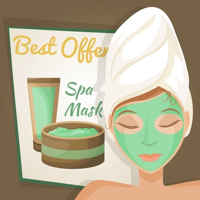 Woman with face mask on spa healthcare salon procedure poster vector illustration