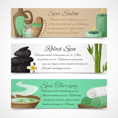 Spa salon relax therapy alternative medicine horizontal banners set isolated vector illustration