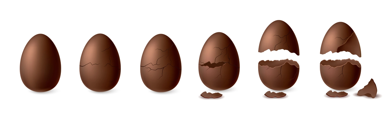 Realistic dark chocolate sweet cracked egg set isolated vector illustration