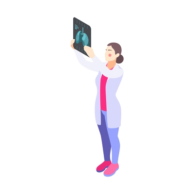 Isometric icon with female doctor holding lungs xray picture vector illustration