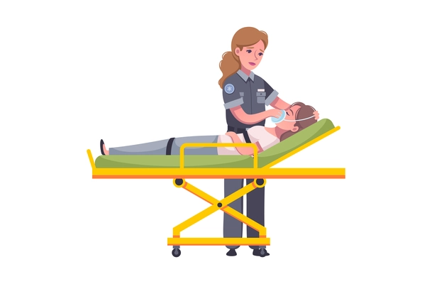 Emergency paramedic cartoon icon with female doctor helping injured woman vector illustration