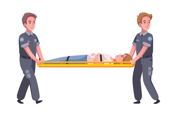 Paramedic ambulance cartoon icon with two doctors and woman on stretcher vector illustration