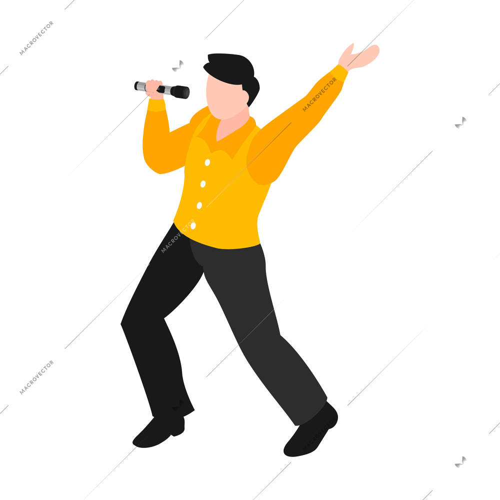 Isometric character singing and dancing in karaoke vector illustration