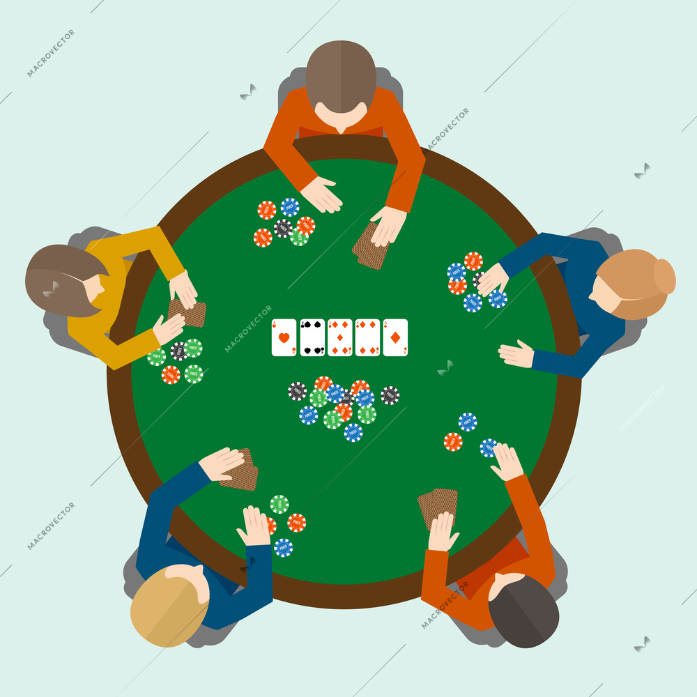 People playing poker game on the table top view vector illustration