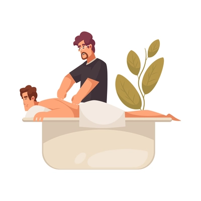 Flat icon with male specialist doing relaxing body massage vector illustration