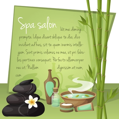 Spa salon background with frame and natural health products vector illustration