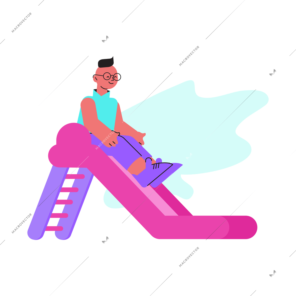 Happy boy on slide flat vector illustration