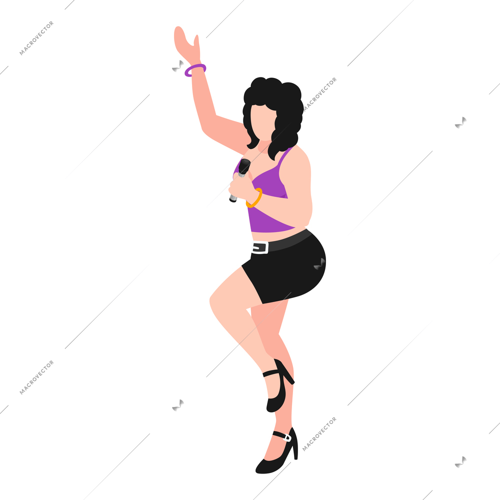 Karaoke isometric icon with singing woman on white background 3d vector illustration