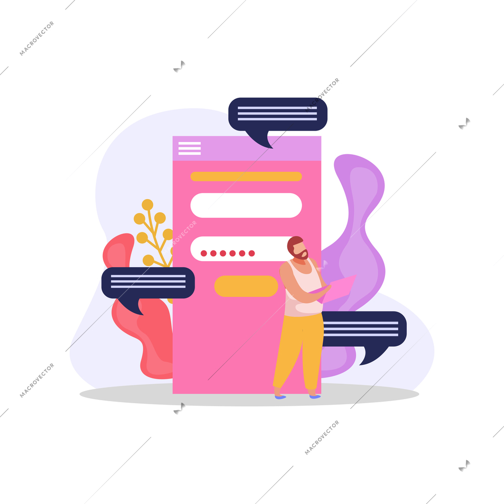 Flat icon with computer user chatting online on laptop vector illustration