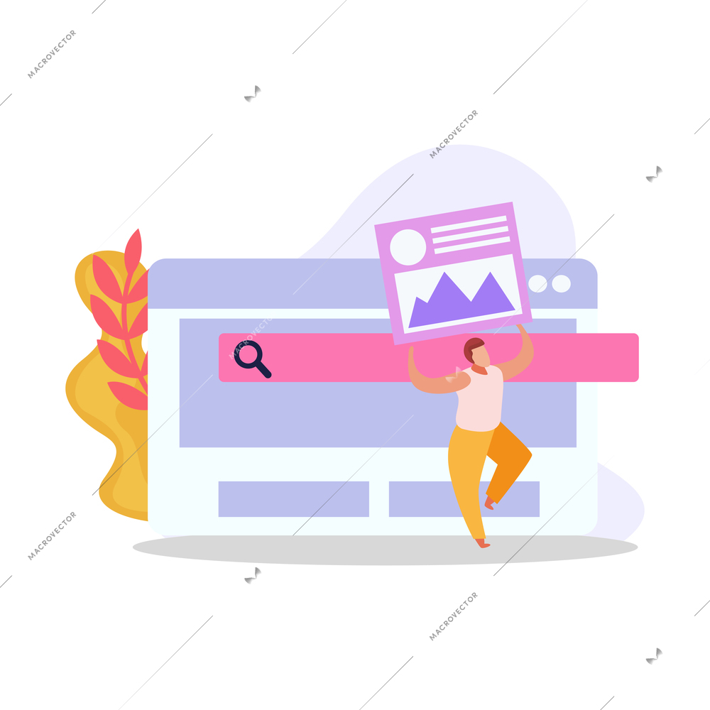 Flat computer user icon with program windows and human character vector illustration