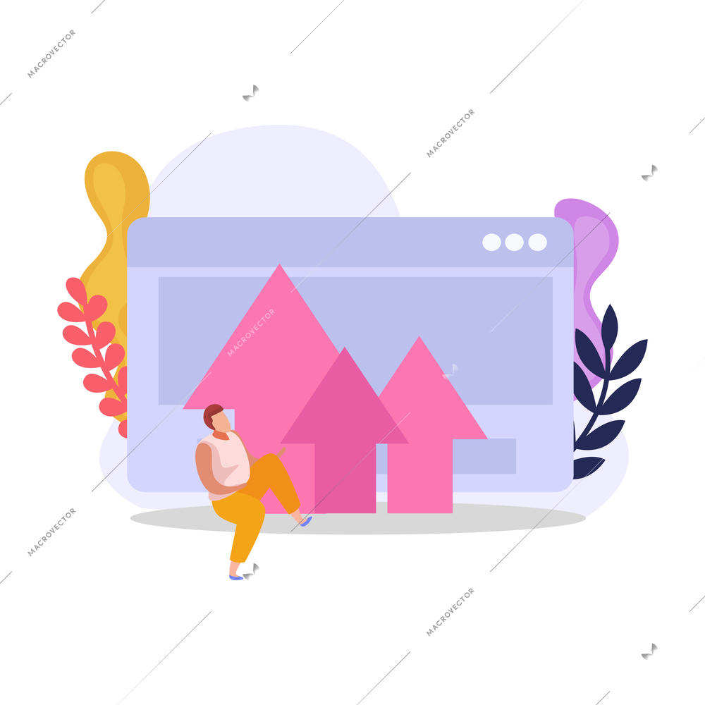 Computer user composition with colorful flat symbols vector illustration