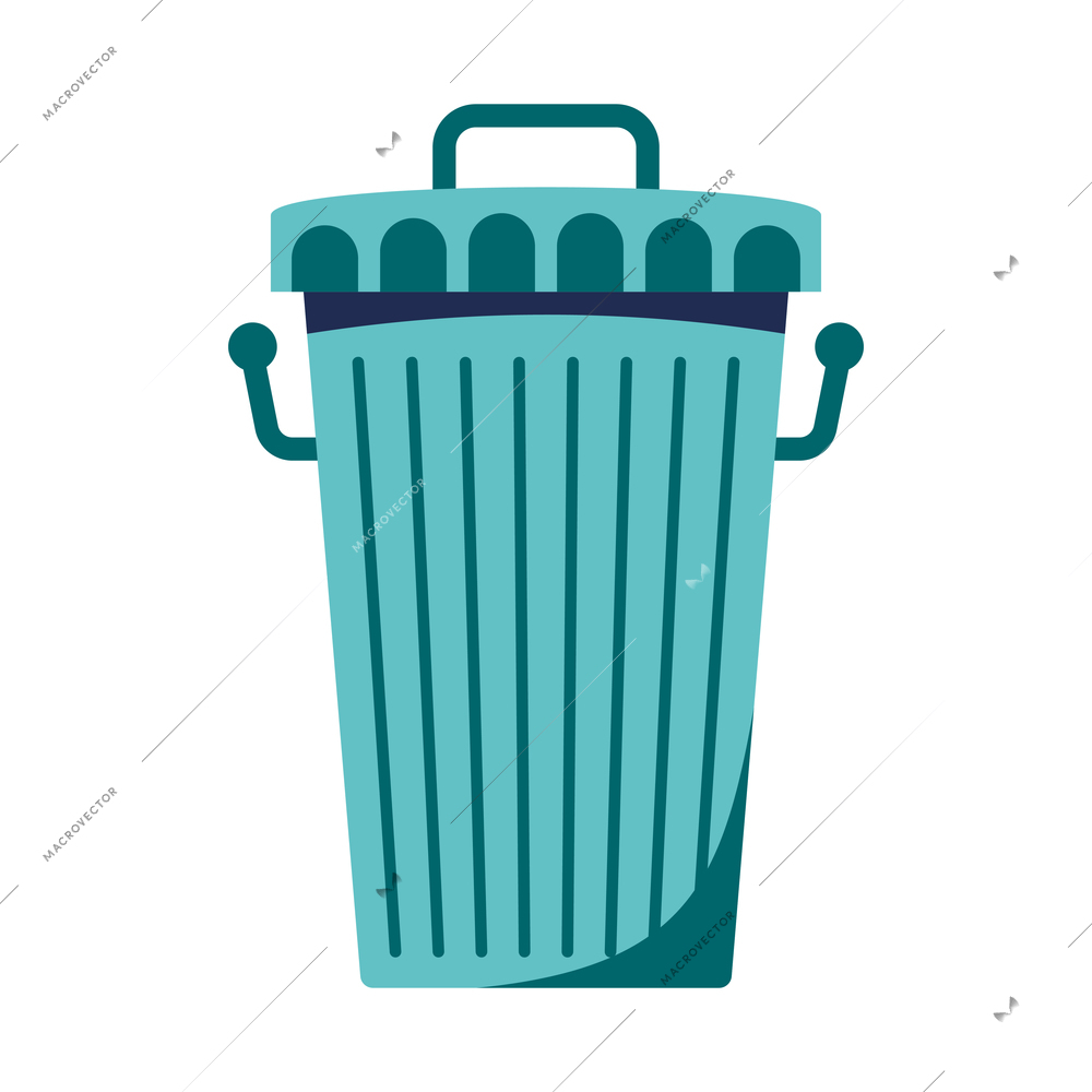 Flat metal rubbish bin on white background vector illustration