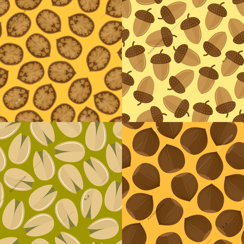 Nuts and seeds mix seamless pattern set isolated vector illustration.