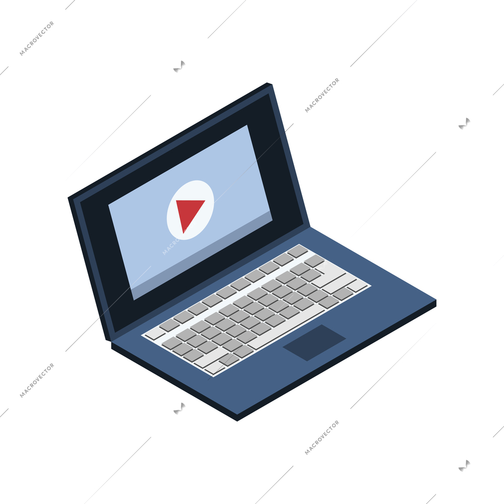Video play on laptop screen 3d isometric vector illustration