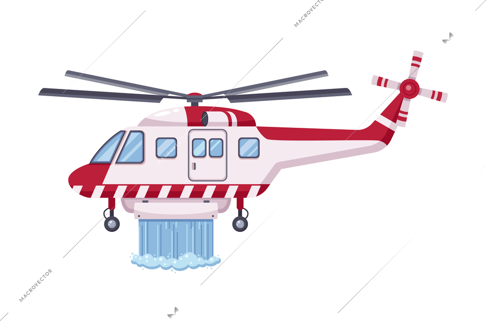 Helicopter dropping water onto fire cartoon vector illustration