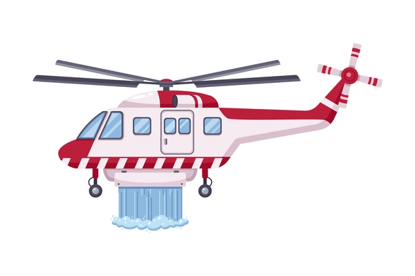 Helicopter dropping water onto fire cartoon vector illustration