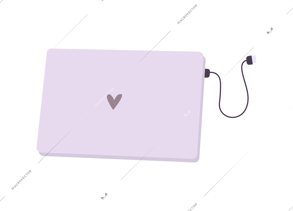 Flat laptop with heart image and usb cable vector illustration