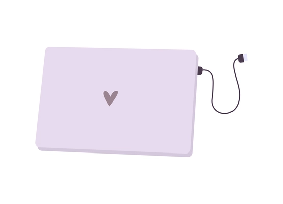 Flat laptop with heart image and usb cable vector illustration