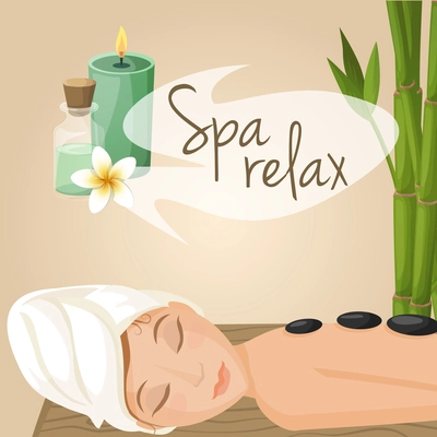 Beautiful woman laying spa relax massage procedure vector illustration