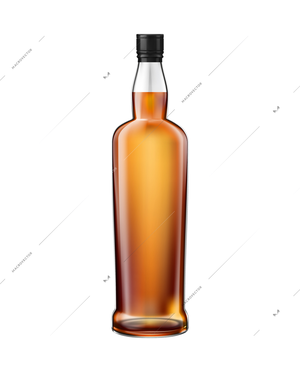 Realistic icon with glass whisky bottle without label vector illustration