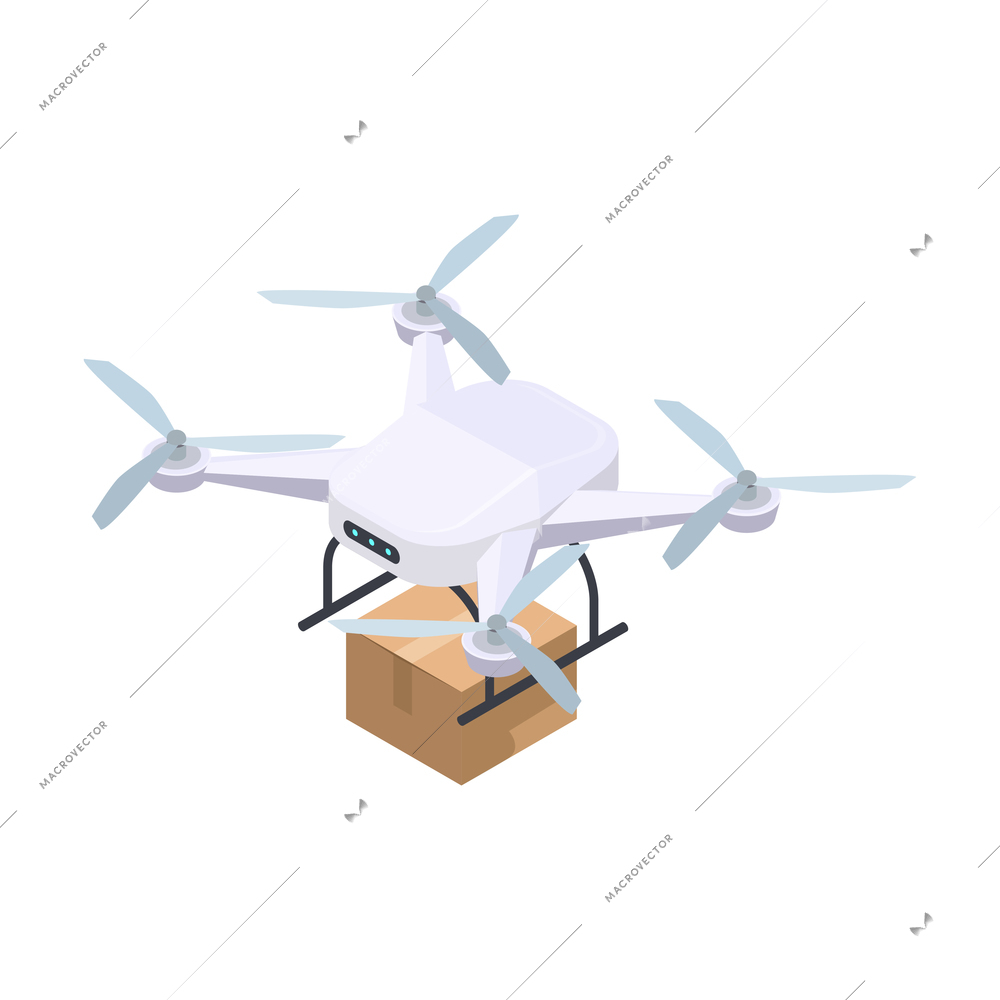 Delivery service icon with flying drone delivering goods 3d vector illustration