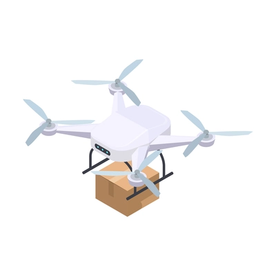 Delivery service icon with flying drone delivering goods 3d vector illustration