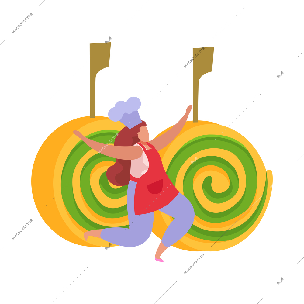 Flat colorful icon with canape appetizer and happy chef character on white background vector illustration