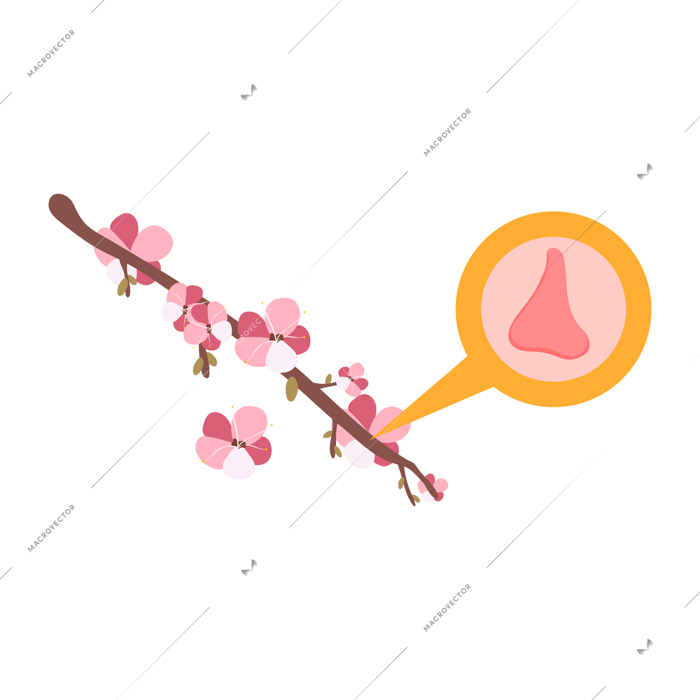 Allergen pollen isometric icon with blooming tree branch 3d vector illustration