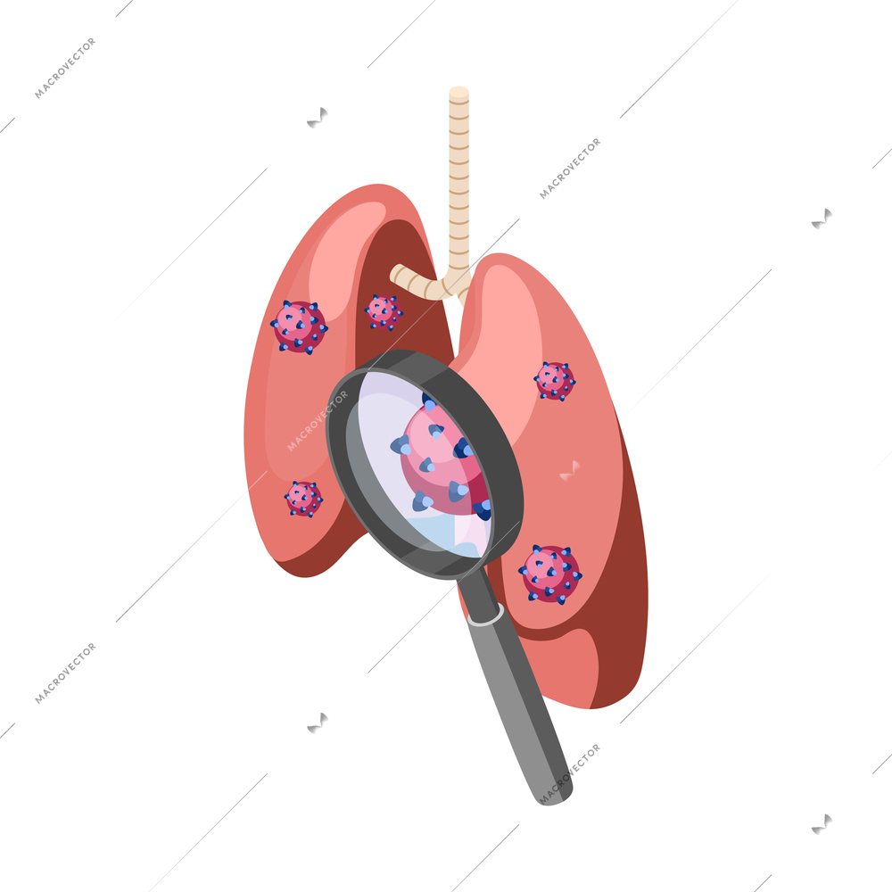 Infected lungs inspection isometric color icon 3d vector illustration