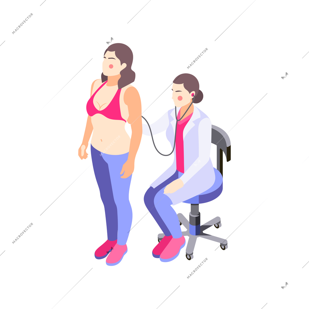 Lung inspection isometric icon with doctor examining patient with stethoscope 3d vector illustration