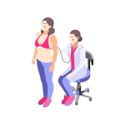 Lung inspection isometric icon with doctor examining patient with stethoscope 3d vector illustration