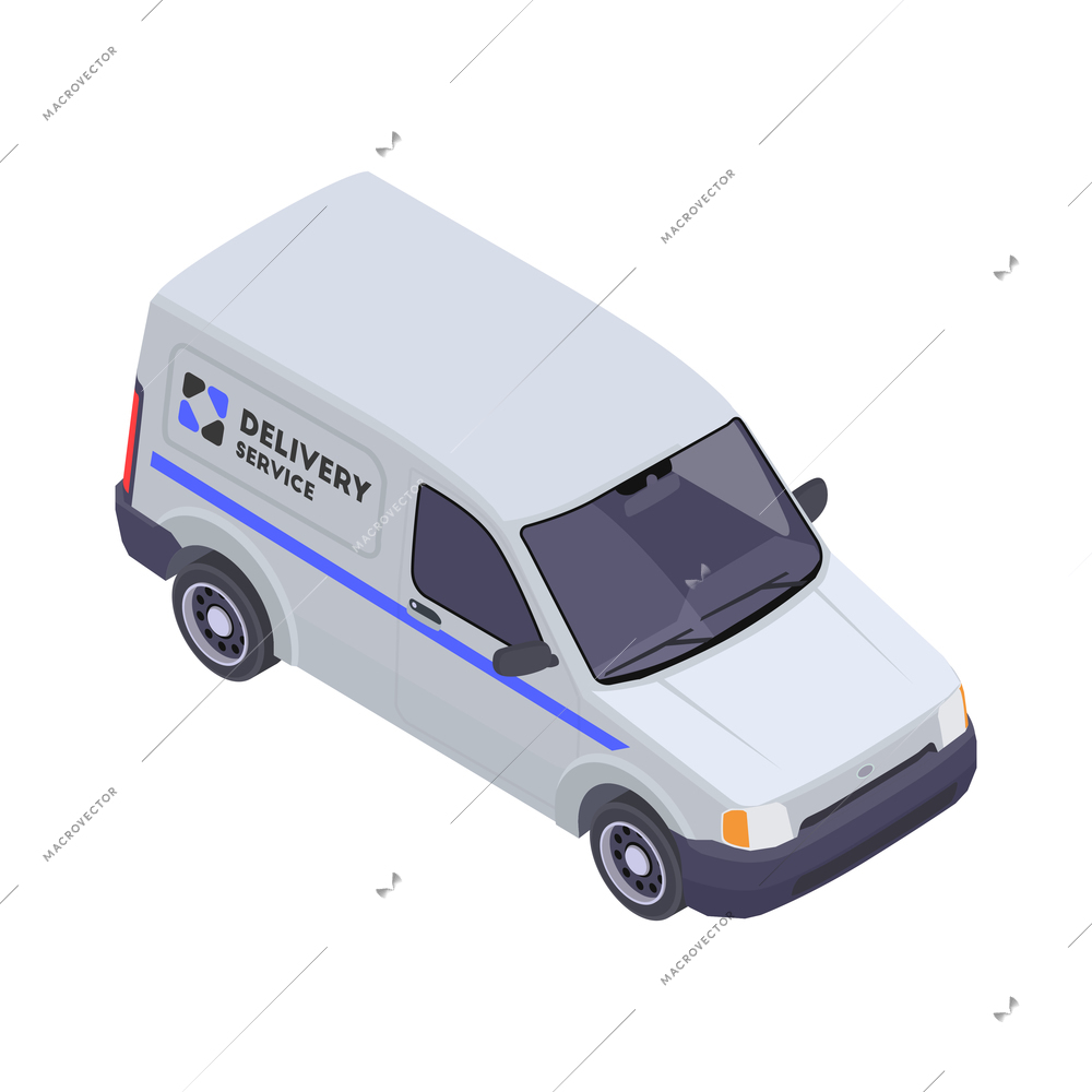 Isometric icon with delivery service mini van on white background 3d vector illustration