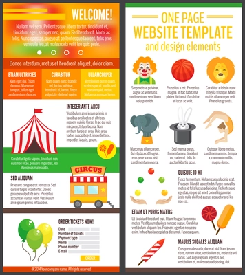 Circus entertainment and amusement website page layout template vector illustration