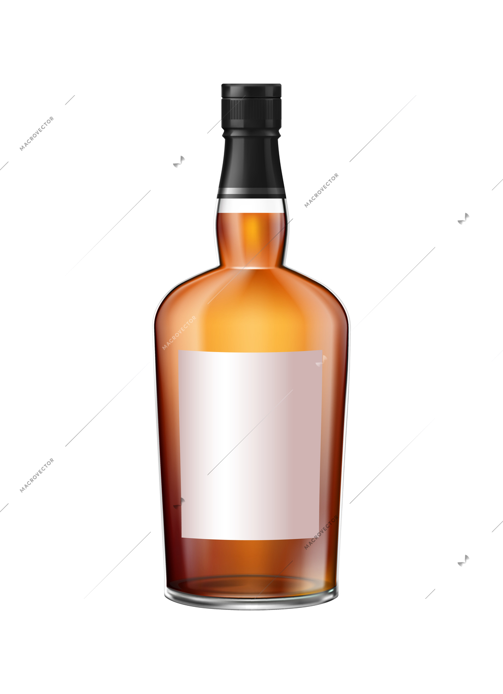 Whiskey glass bottle with blank label on white background realistic vector illustration