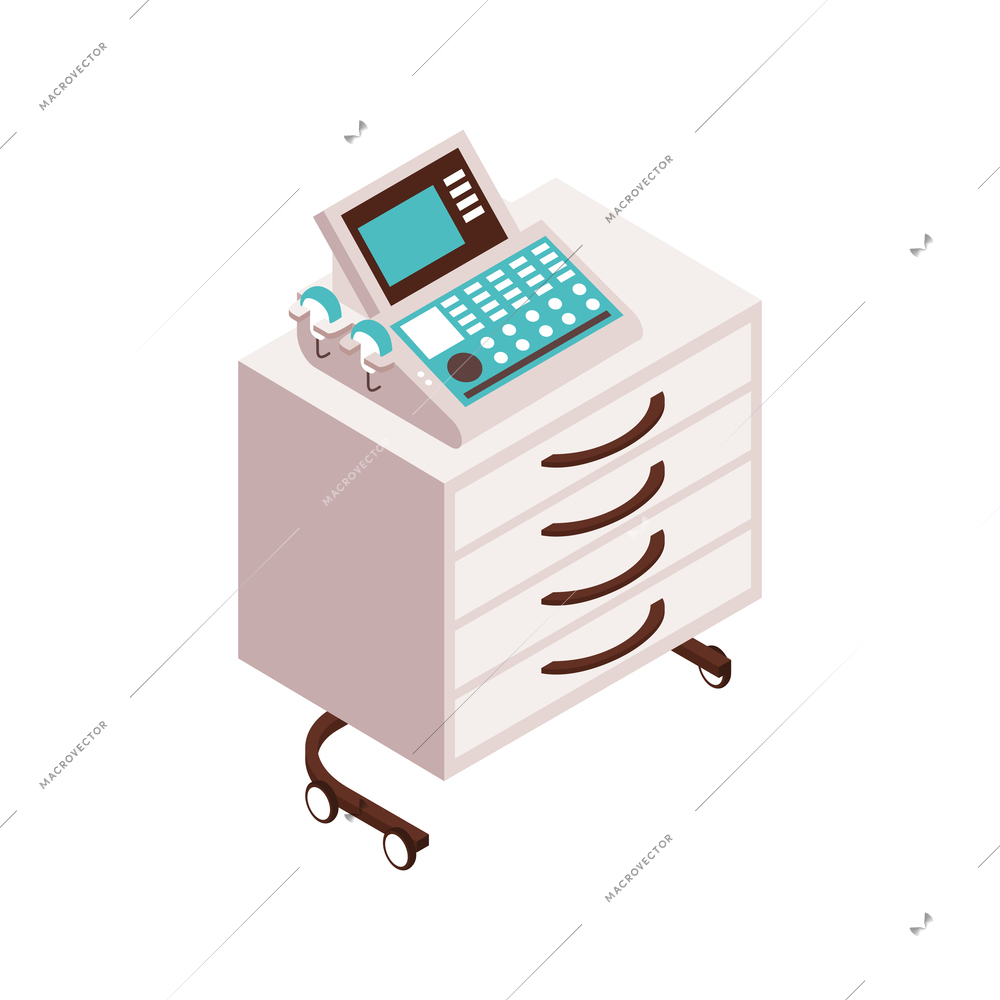 Isometric icon with dental diagnostic equipment 3d vector illustration