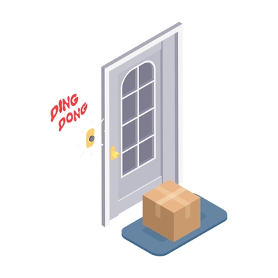 Delivery company service isometric icon with delivered goods in front of door 3d vector illustration