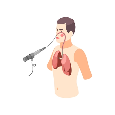 Bronchoscopy procedure process isometric icon with male character 3d vector illustration