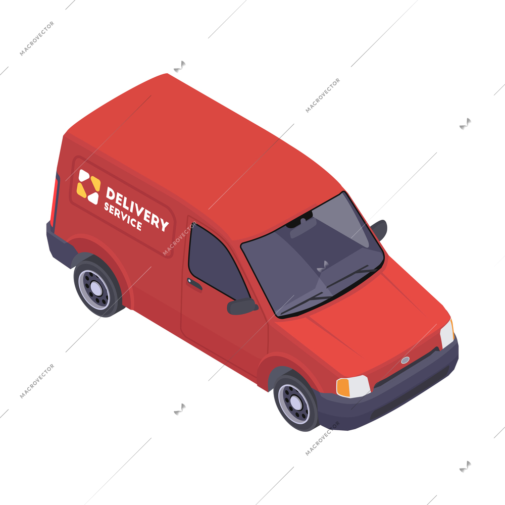 Red delivery service car isometric icon on white background 3d vector illustration