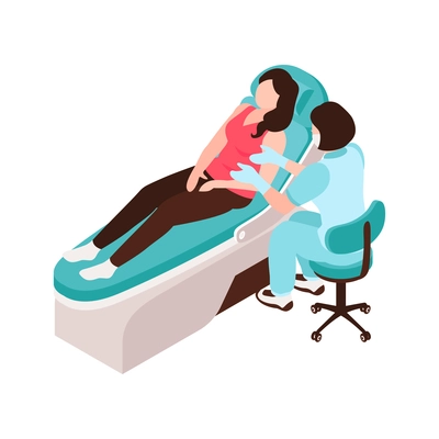 Dentist and his patient on chair isometric vector illustration